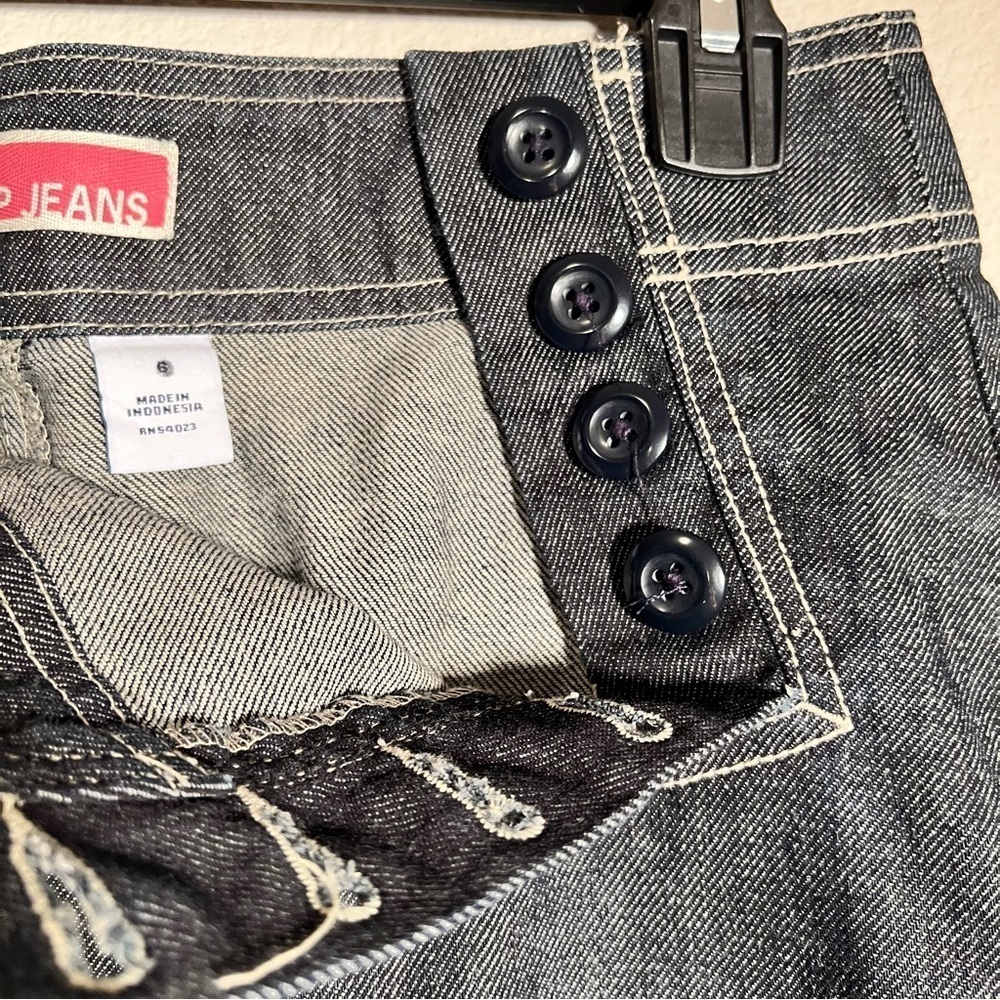 Gap Black Denim Mini Skirt White Contrast Stitch Nautical Button Detail Y2K - Picture 4 of 8